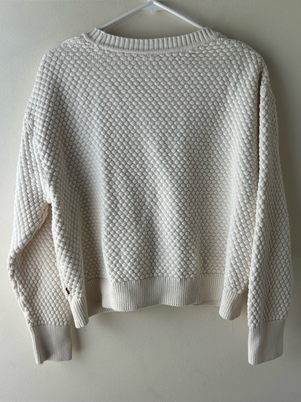 Levi’s 100% Cotton Snowflake Woven Cardigan Sweater Tofu White XL - Picture 9 of 10